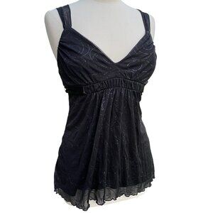 Baby Doll Sheer Mesh Metallic Tank Top Dark Fairy Whimsigoth Witchy Grunge Y2K-M